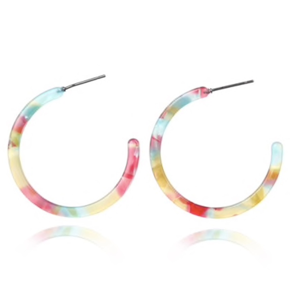 Resin Tortoise Shell Hoop Earrings - Picture 5 of 5